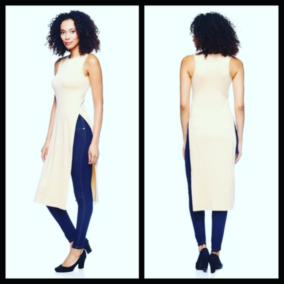 Coral High Slit Tank Dress Top - Picture 2 of 2